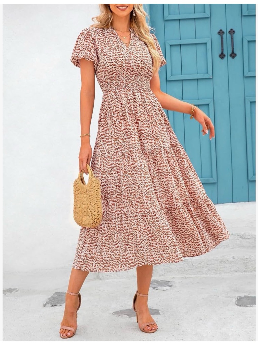 Mascomoda Summer Maxi Dresses For Women 2026 Casual V Neck Puff Short Sleeve